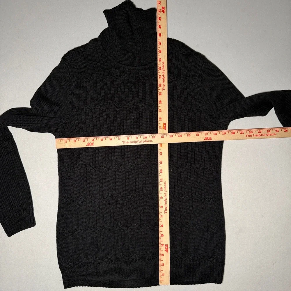 Tasso Elba Turtleneck Sweater Mens Small Black Cotton Cable Knit Quiet Luxury